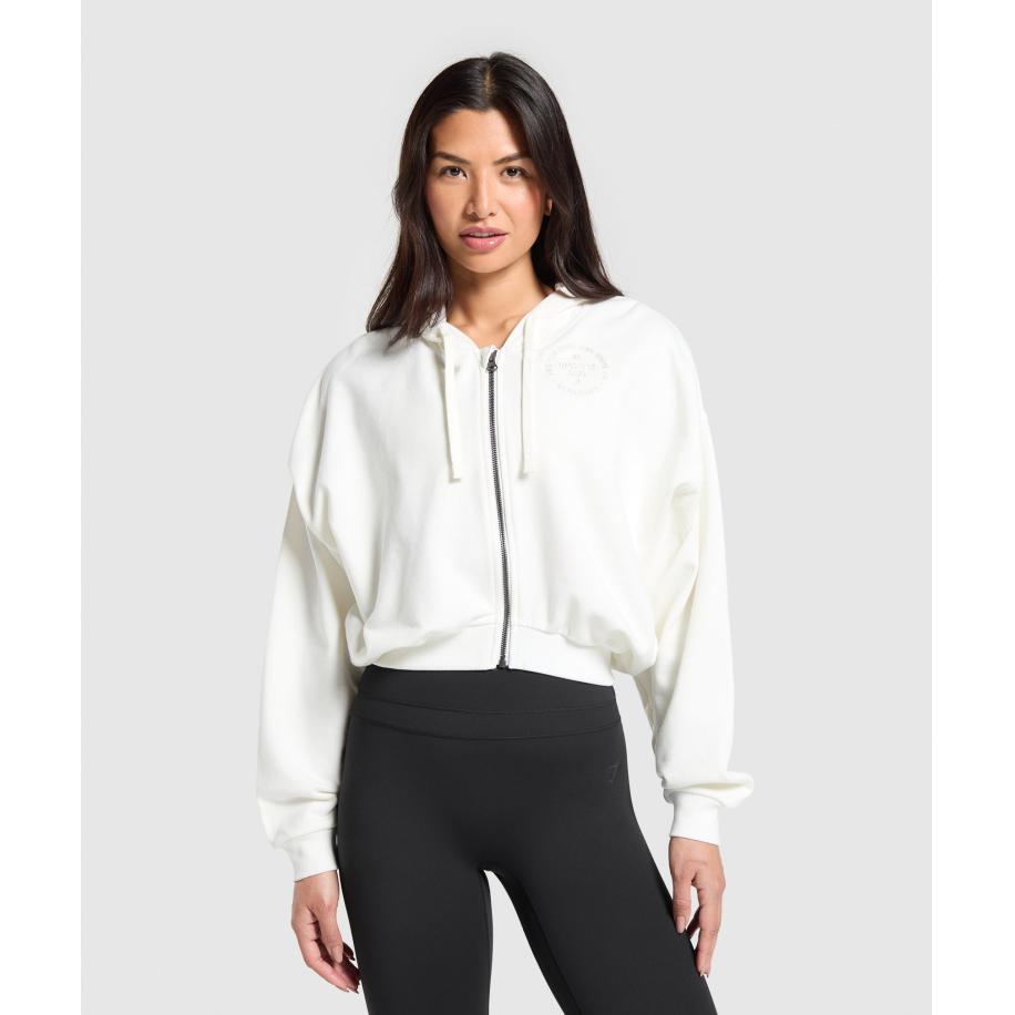 Gymshark Lifestyle Club Graphic Zip Up Hoodie Soft White Wit