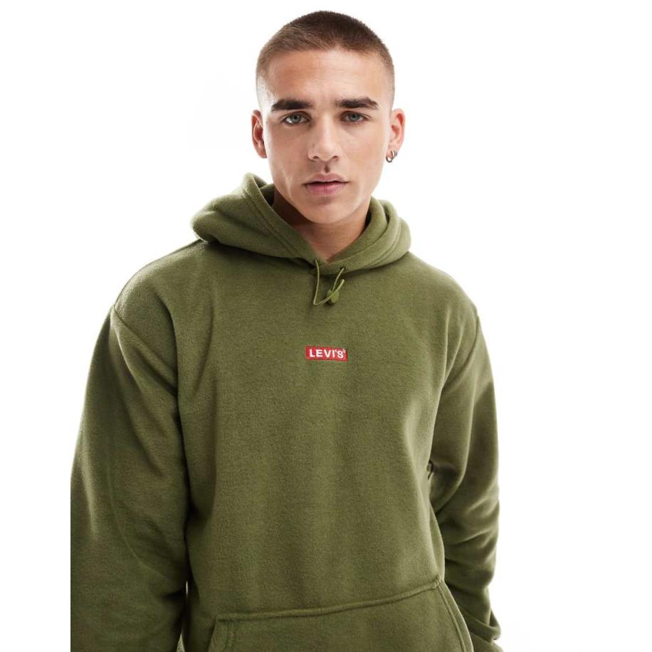 Levi's - Fleece hoodie met logo in het midden in kaki-Groen Groen