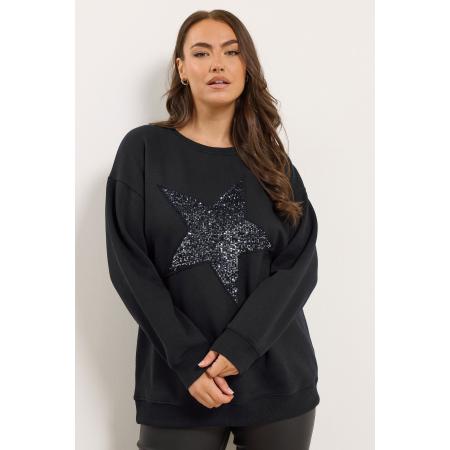 Yours Curve Zwarte Sweatshirt Met Pailletten Versierde Sterren Size 58-60