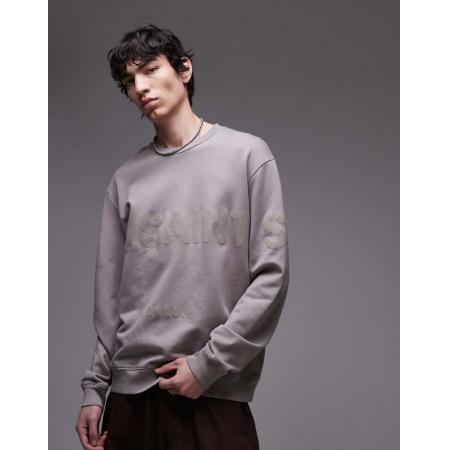 AllSaints - Biggy - Sweatshirt met logo in dezelfde tint in lichtbruin-Zwart
