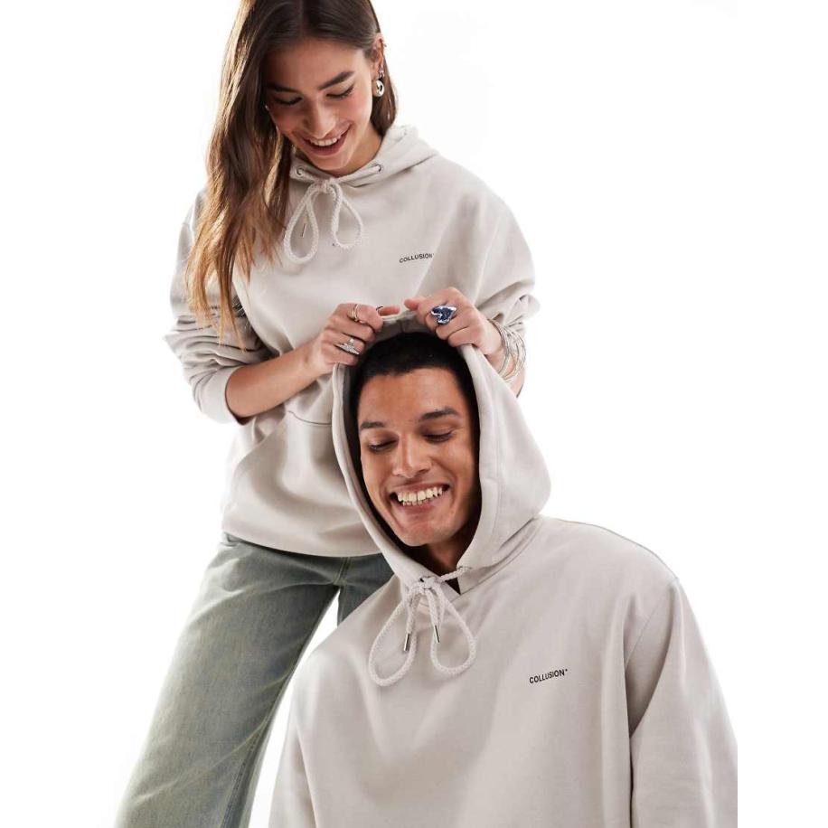 COLLUSION Unisex - Hoodie met logoprint in ecru-Neutraal Multicolor