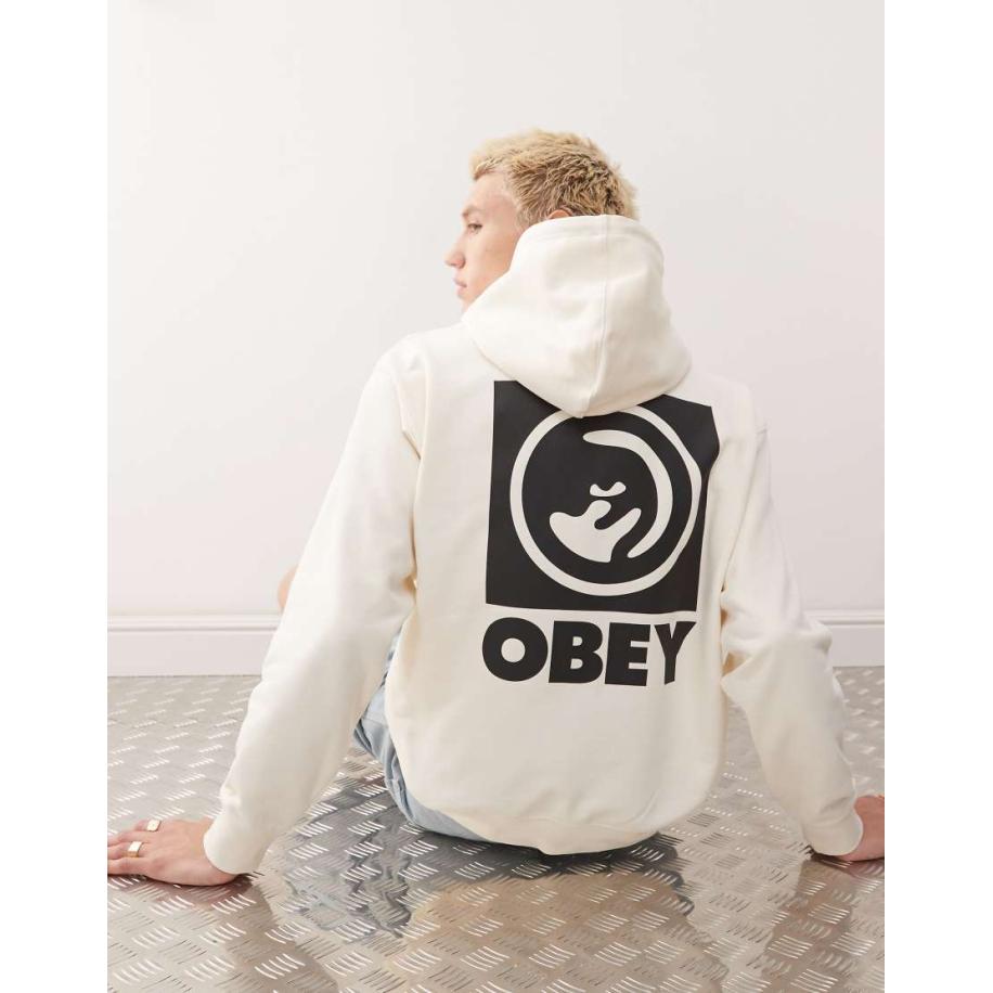 Obey - Hoodie met opvallende ooglogoprint op de achterkant in gebroken wit Wit