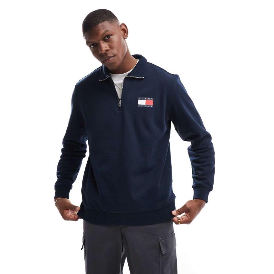 Tommy Jeans - Sweatshirt met 1/4 rits in marineblauw Blauw