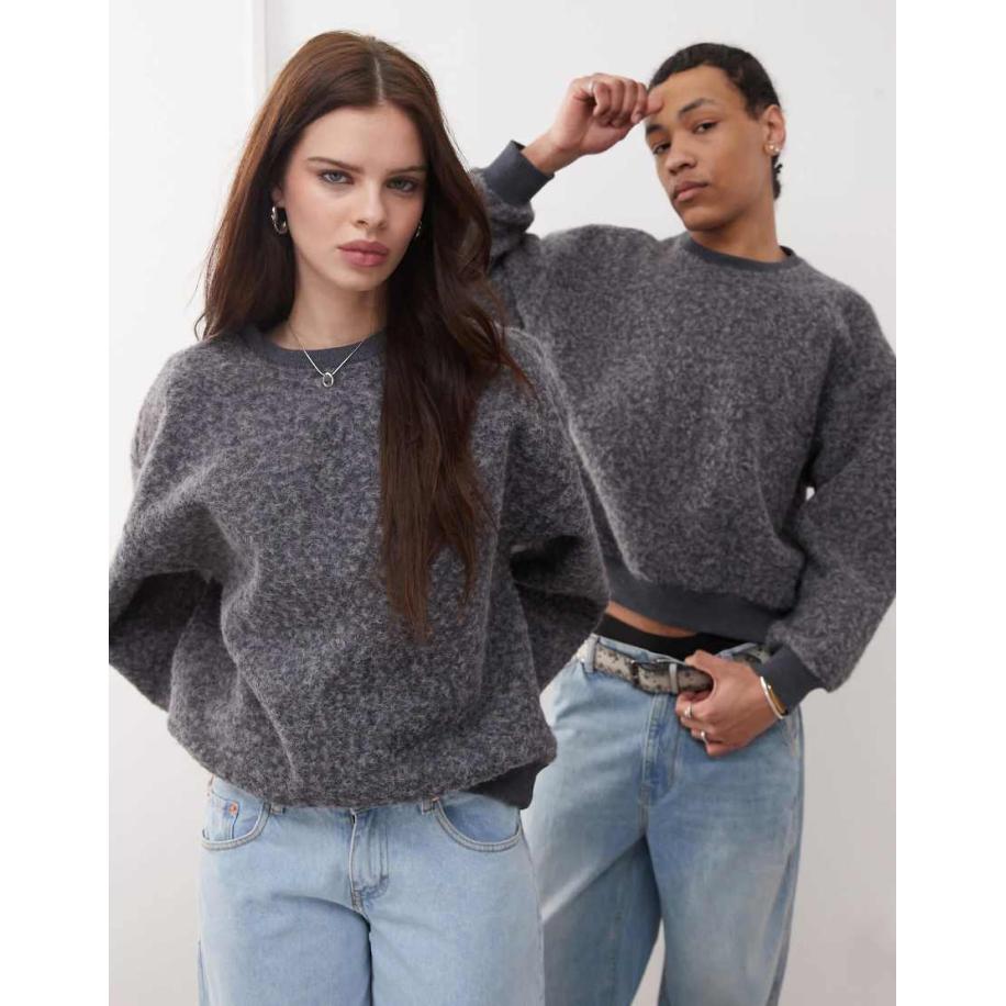 Reclaimed Vintage - Uniseks sweatshirt met textuur in antracietgrijs-Veelkleurig Multicolor