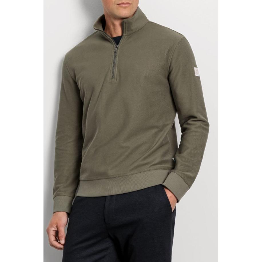 OLYMP Casual Half-Zip Sweater olijf, Gestructureerd Groen