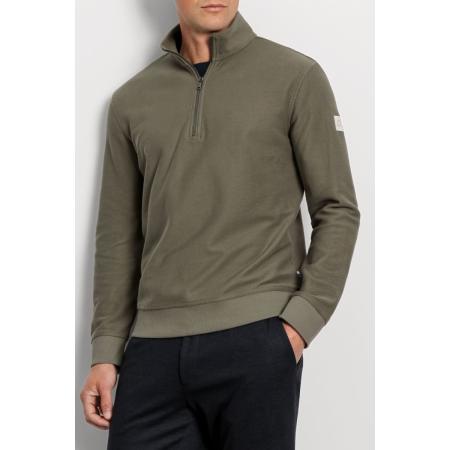 OLYMP Casual Half-Zip Sweater olijf, Gestructureerd