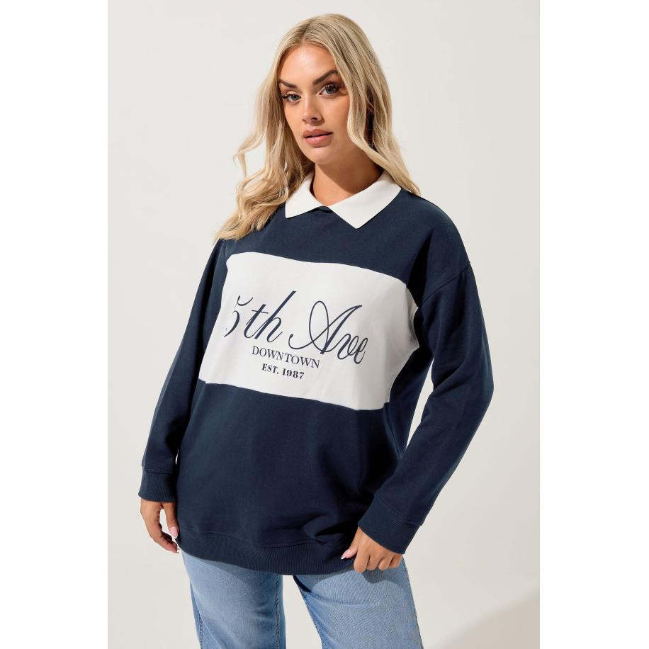 Yours Curve Marineblauwe '5Th Avenue' Rugbytop Size 58-60 Blauw