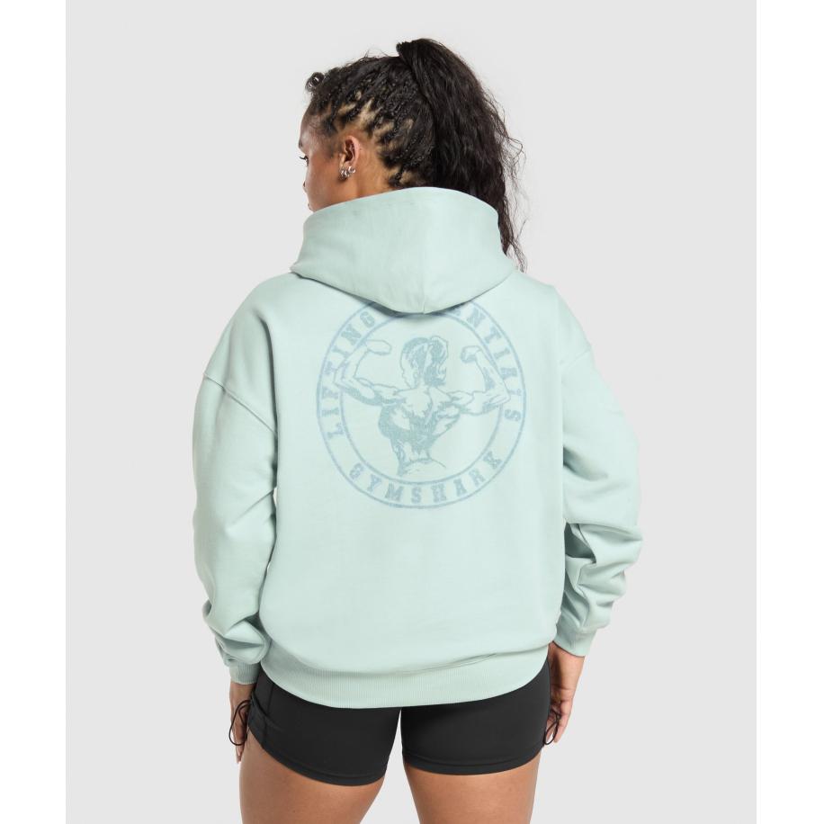 Gymshark Back Gains Graphic Hoodie Morning Blue Blauw