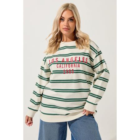 Yours Curve Ivoorwit & Groen Gestreept 'Los Angeles' Sweatshirt Size 46