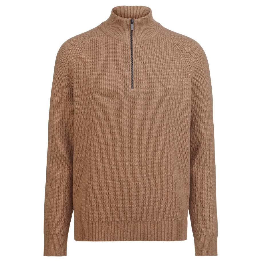 OLYMP SIGNATURE Soft Business Half-Zip Sweater caramel, Melange Bruin