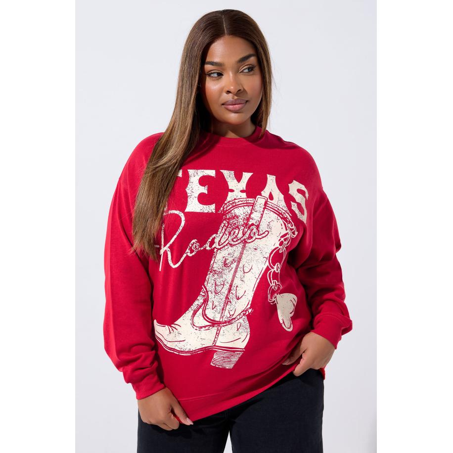Limited Collection Curve Red 'Texas Rodeo' Grafische Laarzen Sweatshirt Size 54-56 Rood