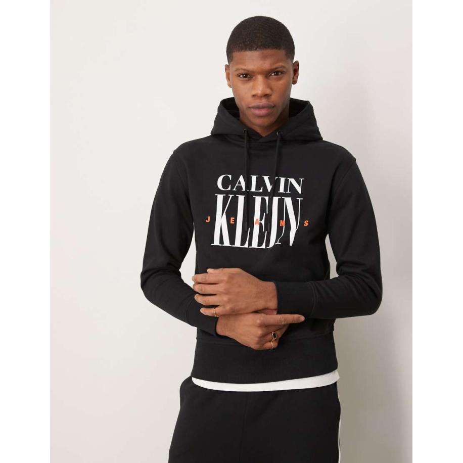 Calvin Klein Jeans - Hoodie met grote logoprint in zwart Zwart