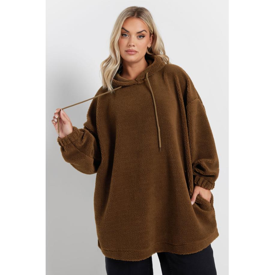 Yours Hoodie Van Fleece Met Zakken In Bruin Size 58-60 Bruin