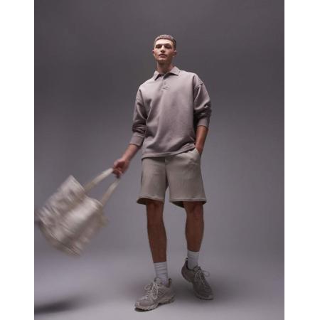 Topman - Oversized sweatshirt met polokraag in stone-Neutraal