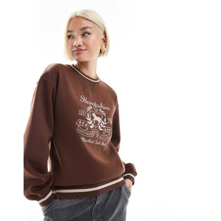 Threadbare Sweatshirt met Hampshire-borduursel in bruin