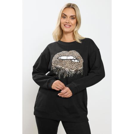 Yours Curve Zwarte Luipaard Lippen Pailletten Versierde Sweatshirt Size 58-60
