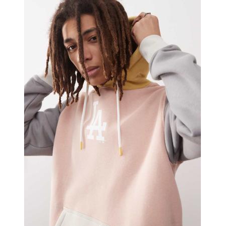 47 Brand - Hoodie met contrasterende vlakken en LA Dodgers-print in beige multi-Veelkleurig