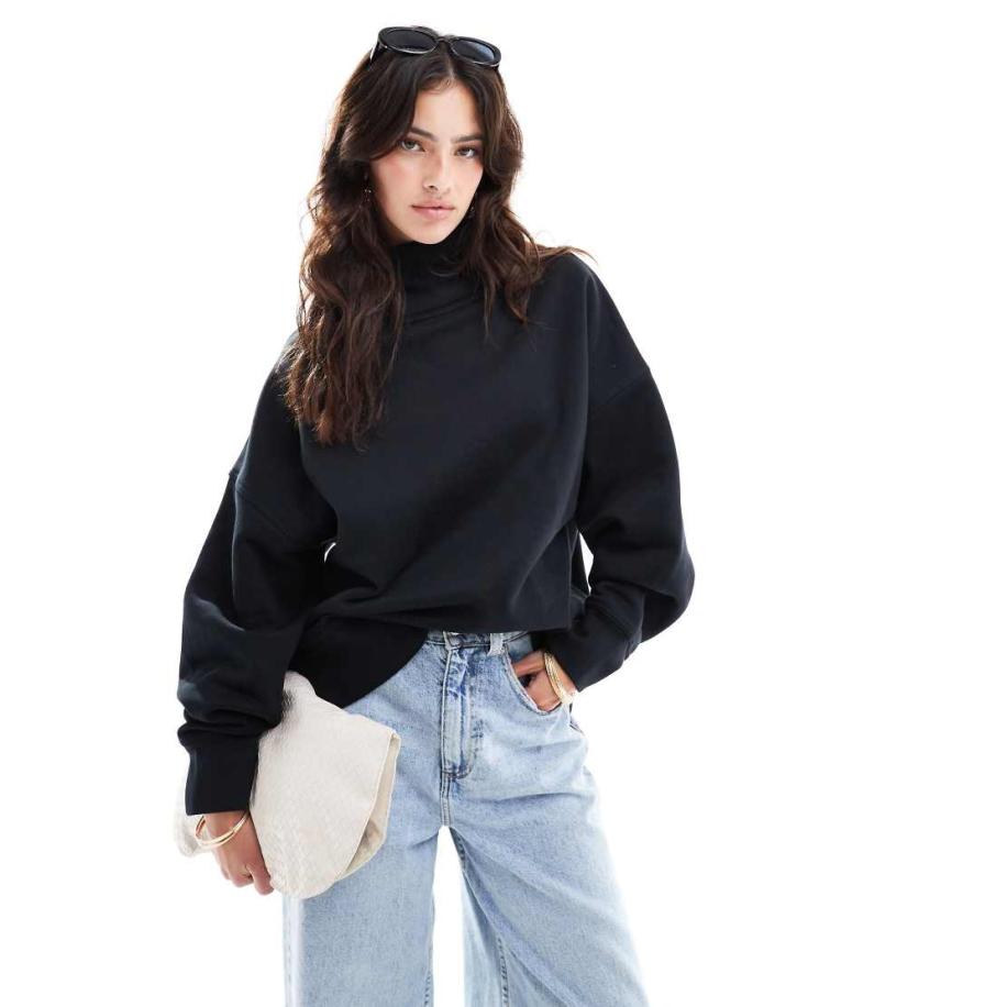 ASOS DESIGN Hoogsluitend sweatshirt van zware stof in zwart Zwart