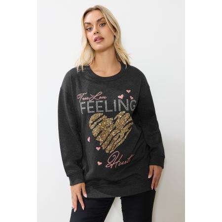 Yours Curve Grey 'True Love Feeling' Hart Versierd Sweatshirt Size 58-60