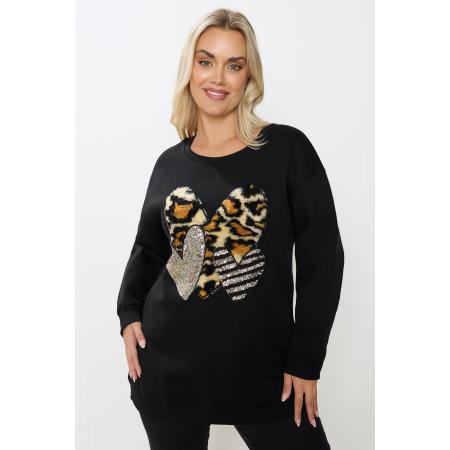Yours Curve Zwart Luipaard Imitatiebont Hart Sweatshirt Size 58-60