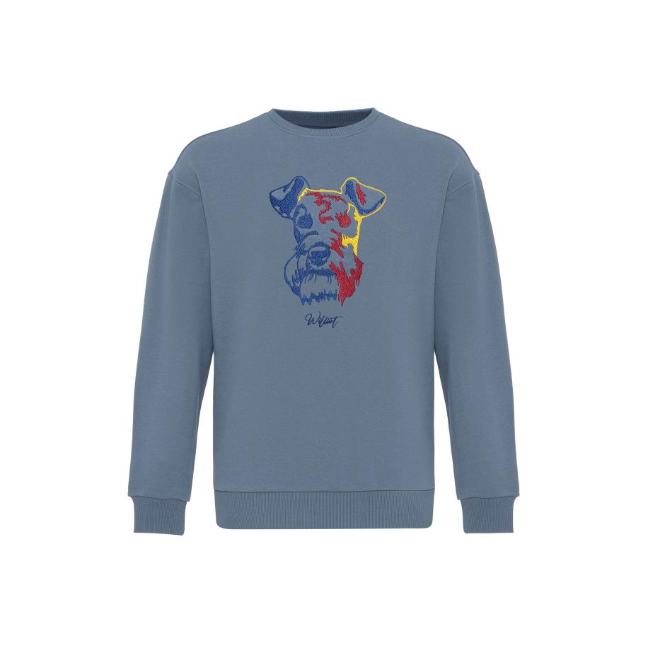 Williot Williot Sweatshirt enziaan / duifblauw / geel / karmijnrood -
