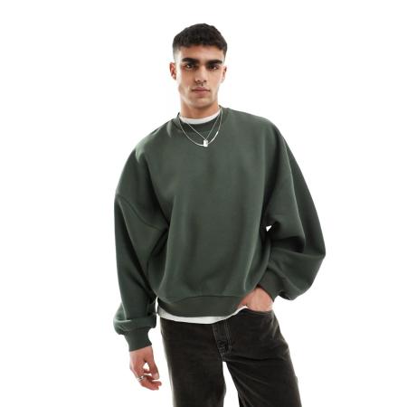 ASOS DESIGN - Extreem oversized sweatshirt in kaki-Zwart
