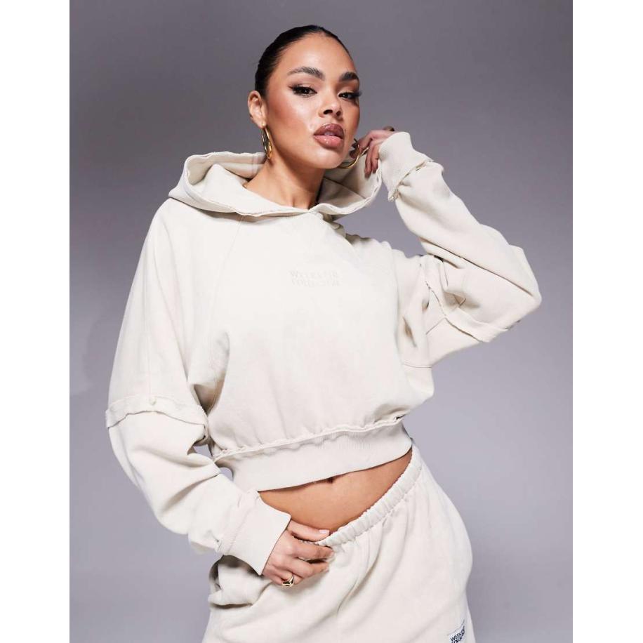 Weekend Collective Hoodie met siernaden in beige, deel van co-ord set-Bruin Bruin