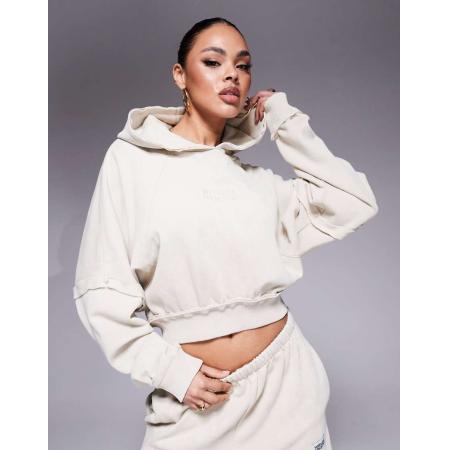 Weekend Collective Hoodie met siernaden in beige, deel van co-ord set-Bruin