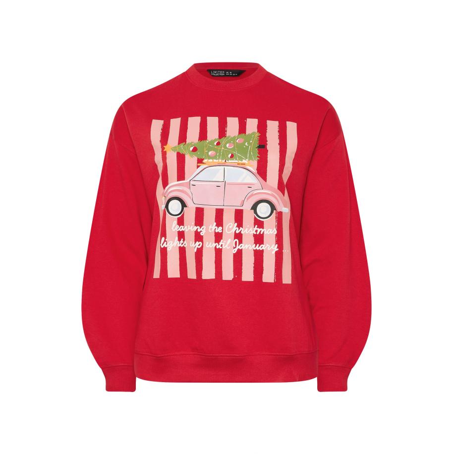 Limited Collection Curve Rode Kerstverlichting Grafisch Sweatshirt Size 54-56 Rood