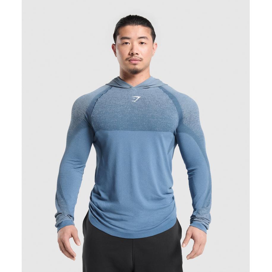 Gymshark Shadow Seamless Hoodie Faded Blue Blauw