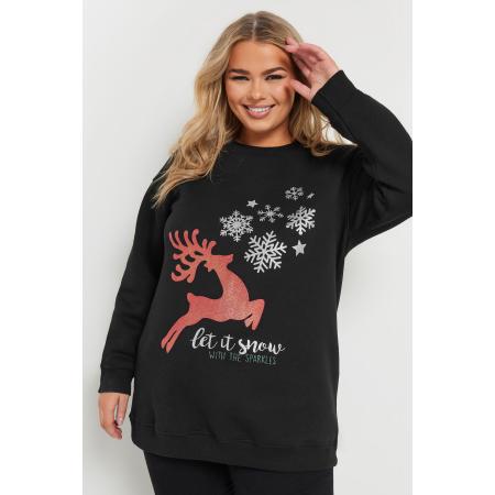 Yours Curve Zwarte 'Let It Snow' Rendier Print Sweatshirt Size 54-56