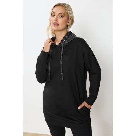 Yours Curve Zwart & Zilveren Glinsterende Oogjes Hoodie Size 58-60