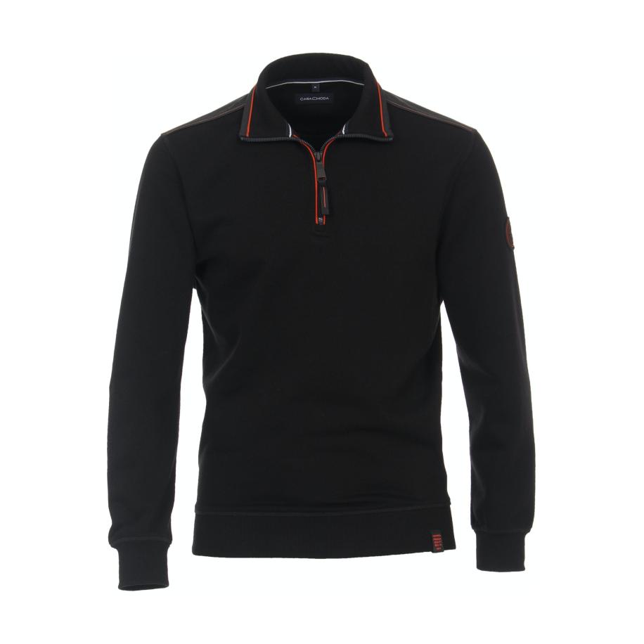 Casa Moda Half-Zip Sweater zwart, Effen Zwart