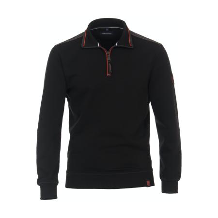 Casa Moda Half-Zip Sweater zwart, Effen