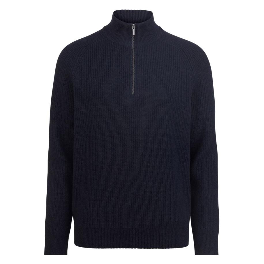 OLYMP SIGNATURE Soft Business Half-Zip Sweater nachtblauw, Gestructureerd Blauw