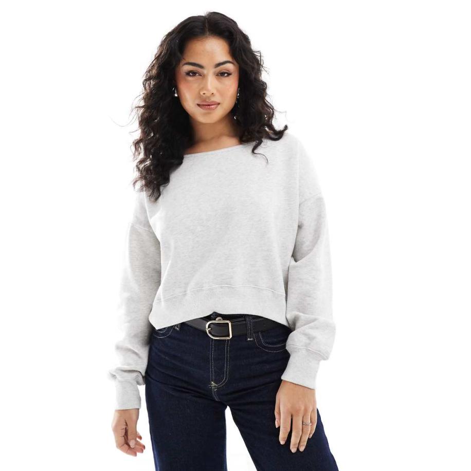 Hollister Boyfriend sweater met blote schouders in grijs Grijs