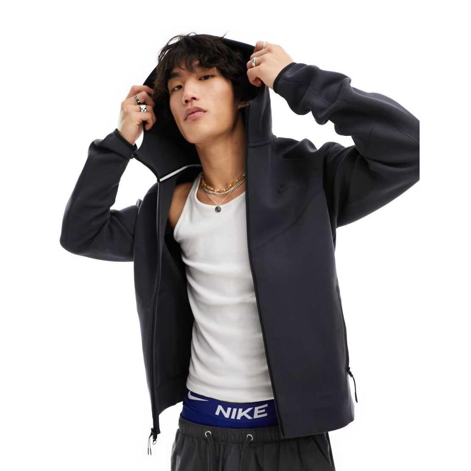 Nike - Tech - Hoodie van fleece met ritssluiting in donkergrijs Grijs