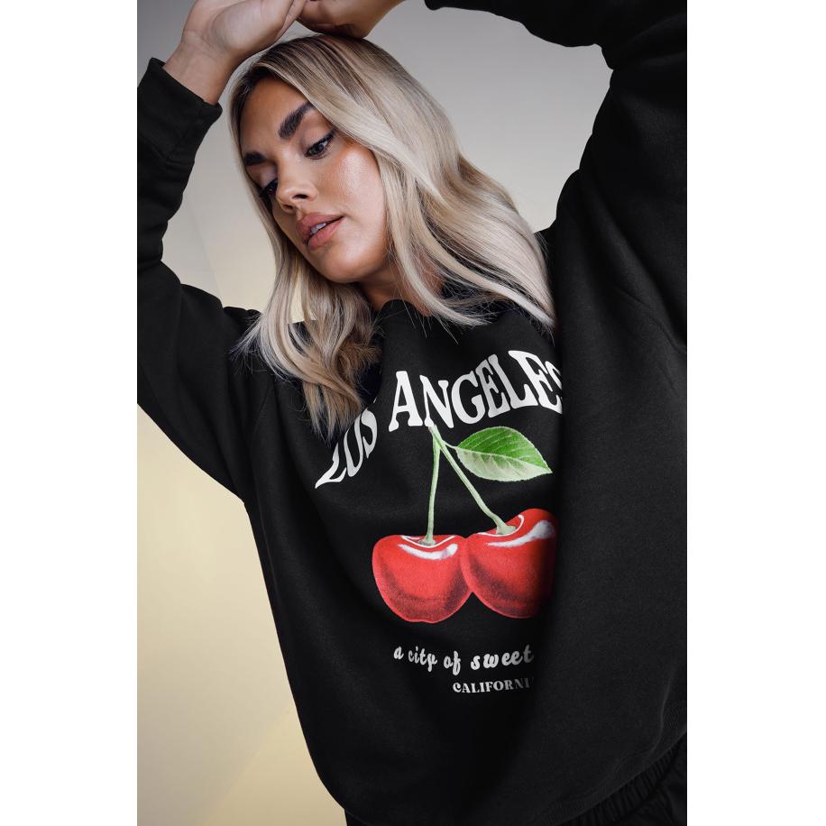 Yours Sweatshirt Met 'Los Angeles' Slogan En Kersenprint In Zwart Size 62-64 Zwart