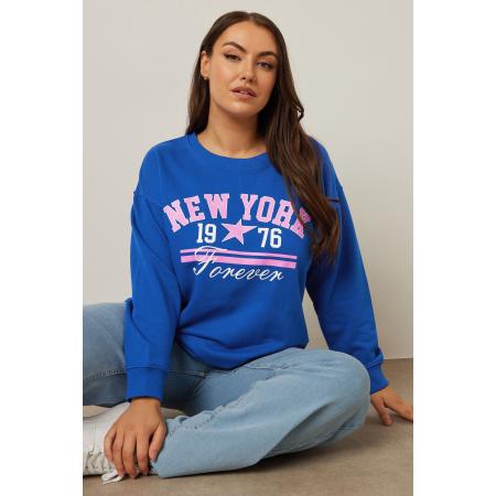 Yours Sweatshirt Met 'New York' Slogan In Kobaltblauw/Roze Size 58-60