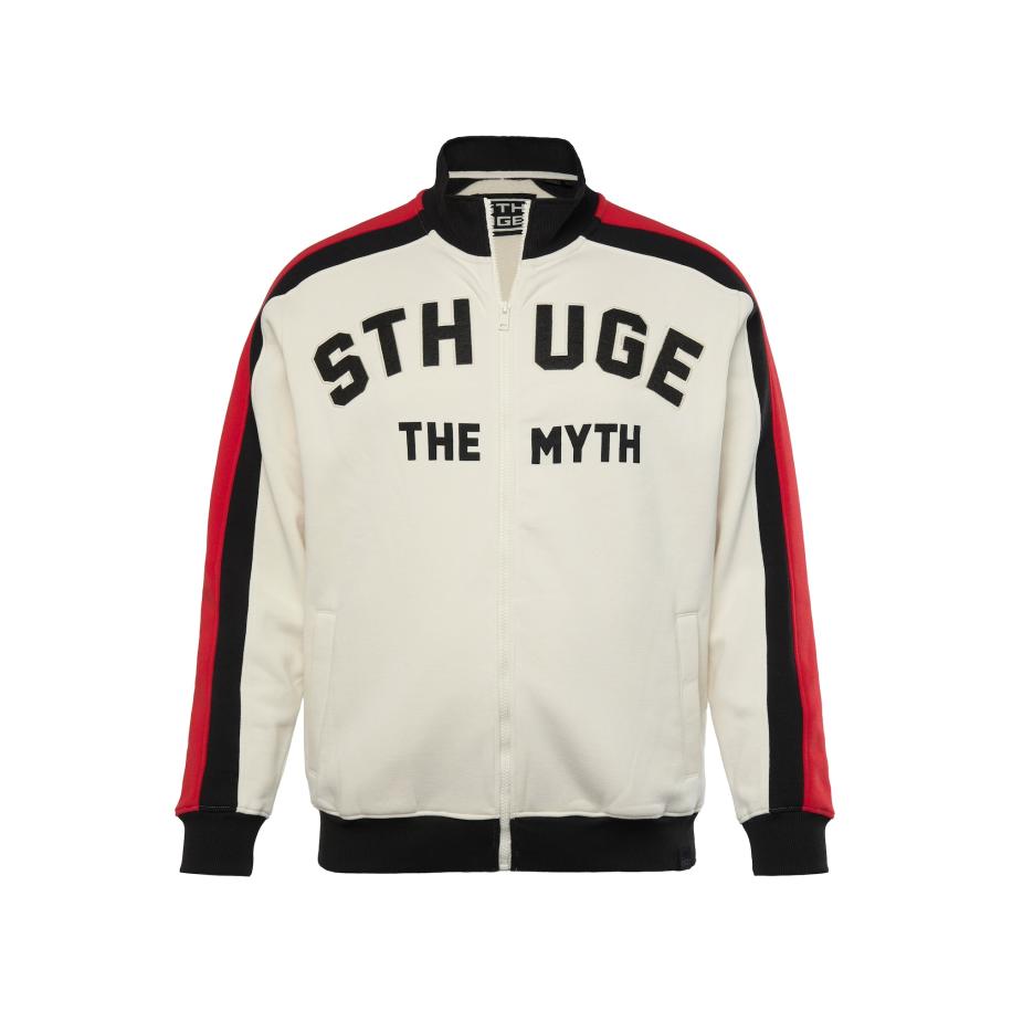 STHUGE STHUGE Sweatvest taupe / rood / zwart -