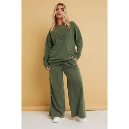 Yours Sweatshirt Met Geborduurde 'New York' Slogan In Kakigroen Size 58-60