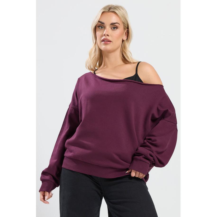 Yours Bordeauxrood Offshoulder Sweatshirt Size 66-68 Rood