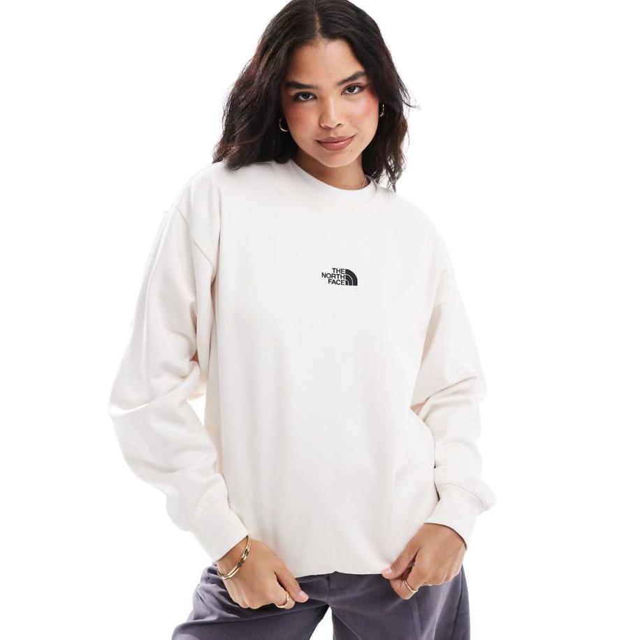 The North Face Essentials Sweatshirt met oversized logo in gebroken wit Wit