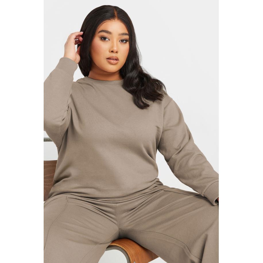 Yours Sweatshirt Met Ronde Hals En Elastische Boorden In Lichtbruin Size 62-64 Bruin