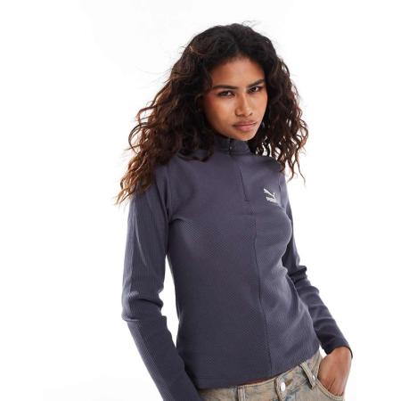 Puma Classics Geribbelde met halve rits in grijs