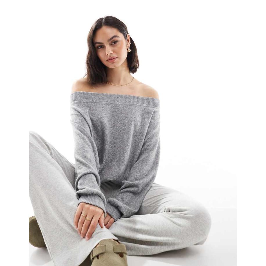 Bershka Ruimvallende trui met blote schouders in gemêleerd grijs-Neutraal Multicolor