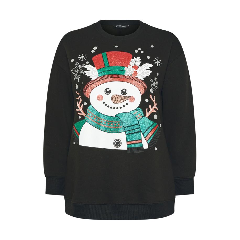 Yours Zwart Sweatshirt Met Glitter En Sneeuwpop Size 58-60 Zwart