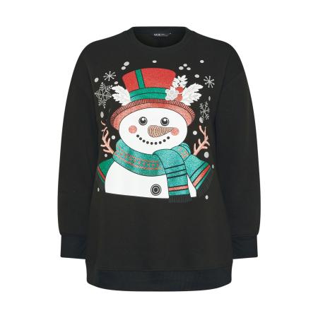 Yours Zwart Sweatshirt Met Glitter En Sneeuwpop Size 58-60