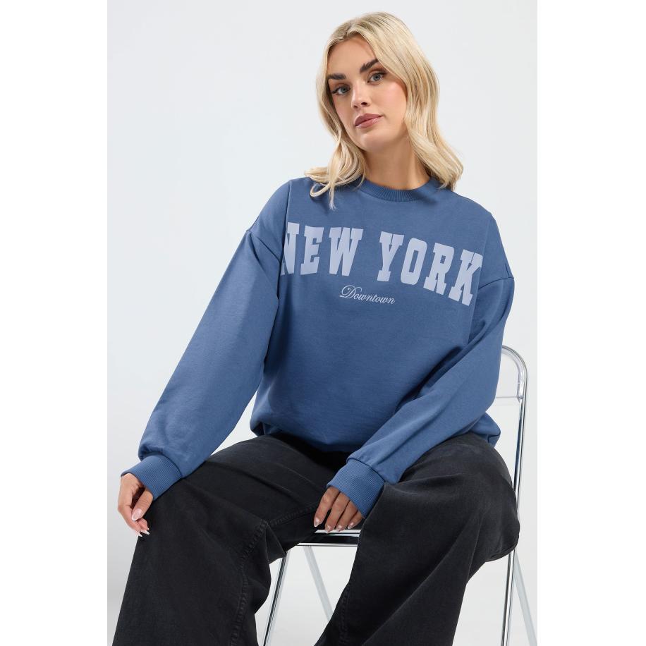 Yours Blauw 'New York' Sweatshirt Size 66-68 Blauw