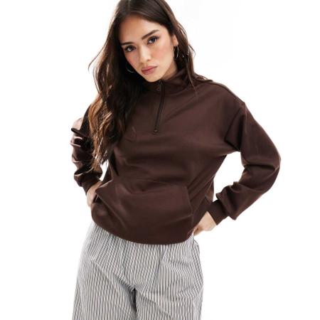 ONLY Sweatertop met korte rits in bruin